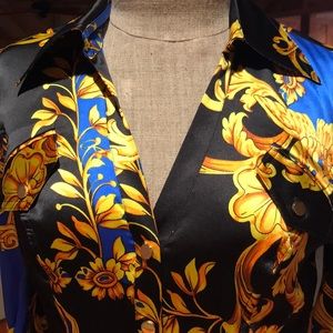 Silk button blue and gold mix shirt